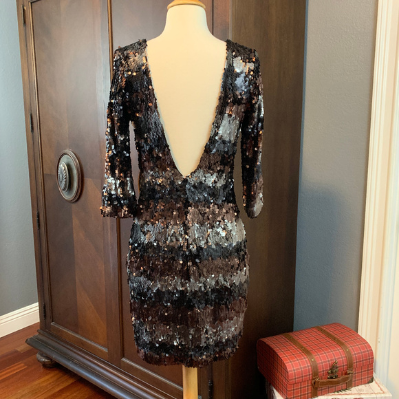 BEATRICE B Striped Sequin Formal Mini Dress 8 - Picture 4 of 8